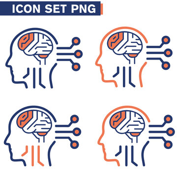 Icone icon di linea di intelligenza artificiale cervello cranio testa uomo macchina androide umanoide illustrazioni cloud 