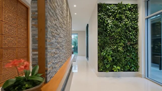 Luxurious Lobby: Stone, Plants, & Modern Design Interior Walkthrough