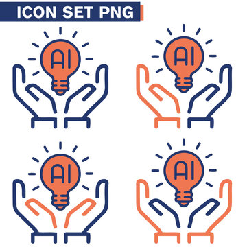 Icone icon di linea di intelligenza artificiale cervello cranio testa uomo macchina androide umanoide illustrazioni cloud 