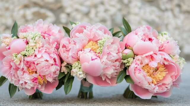 A still life composition of pink flowers sitting on top of a table, ready for display or decoration