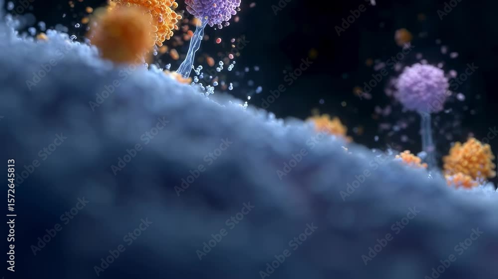 Aufkleber microscopic view of viruses attacking cells, causing cellular damage and spreading infection, repres