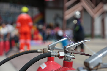 Company employees are undergoing basic fire extinguishing training, fire extinguisher use, safety...