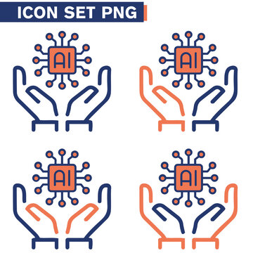 Icone icon di linea di intelligenza artificiale cervello cranio testa uomo macchina androide umanoide illustrazioni cloud 