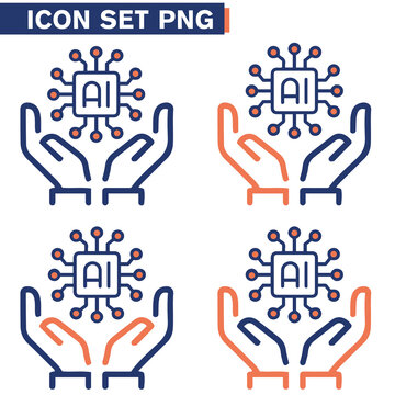 Icone icon di linea di intelligenza artificiale cervello cranio testa uomo macchina androide umanoide illustrazioni cloud 