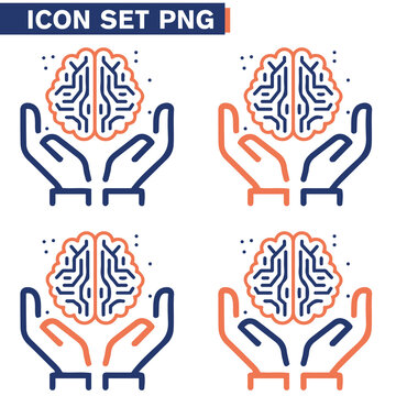Icone icon di linea di intelligenza artificiale cervello cranio testa uomo macchina androide umanoide illustrazioni cloud 