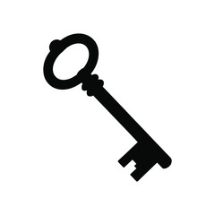 Classic ornate key silhouette isolated on a clean white background.