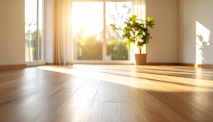 Fototapeta premium Warm wooden floor with potted plants creates a cozy home atmosphere, interior design inspiration