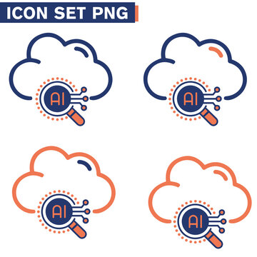 Icone icon di linea di intelligenza artificiale cervello cranio testa uomo macchina androide umanoide illustrazioni cloud 