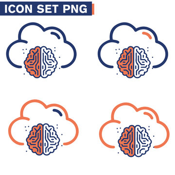 Icone icon di linea di intelligenza artificiale cervello cranio testa uomo macchina androide umanoide illustrazioni cloud 