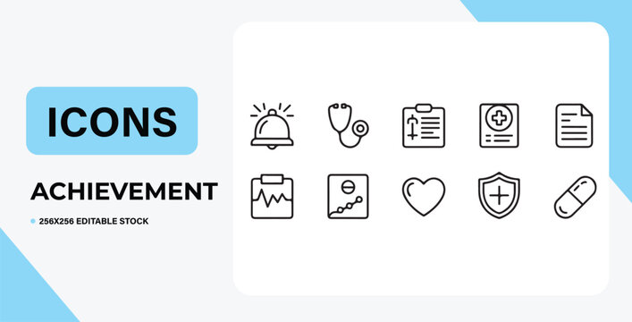 Achievement Icons Medical, Healthcare, and Wellness Line Art Graphics