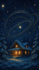 Fototapeta premium Cozy cabin under starry sky