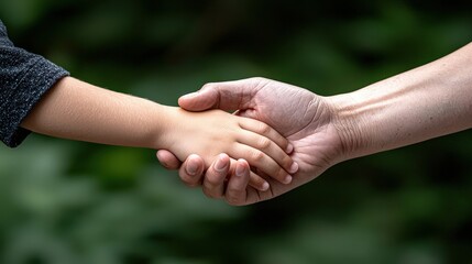Heartwarming connection a child and adult holding hands in nature close-up perspective embracing trust and togetherness