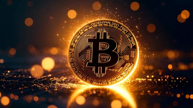 Golden bitcoin coin levitation
