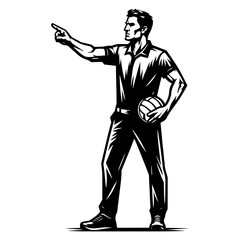 Sports Coach Holding Ball And Pointing Direction