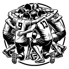 Volleyball Team Kneeling Huddle In Tight Circle