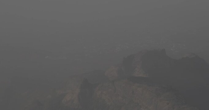 Mumbai, India. Badlapur, Savaroli, Maharashtra. Aerial View From plane Window On View of the Mumbai suburb district. Evening morning sunset sunrise light. residential district skyline cityscape