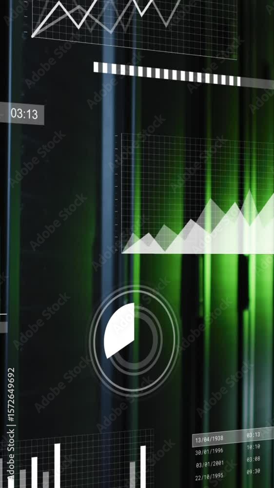 Poster animation of interface with statistical data processing against computer server room