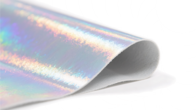 Transparent Iridescent Fabric PNG,  Curved Pastel-Colored Holographic Textile with Shimmering Rainbow Overlay on Transparent Background, Perfect for Fashion Design and Digital Art Projects