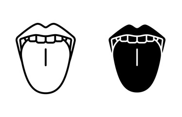 Mouth with tongue sticking out icon, line editable stroke and silhouette