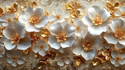 Whimsical gold and white floral design