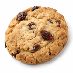 Tasty oatmeal cookie loaded with raisins, isolated on white background.