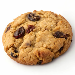 Tasty oatmeal cookie loaded with raisins, isolated on white background.