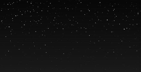 Snowfall black night background. Simple circle shape snowflakes dark banner. Winter Minimalist fall of snow vector design for poster cover card. Copy space. Flat style.