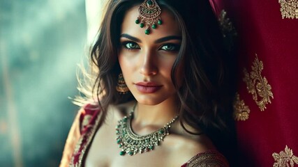 Mysterious eastern woman supermodel with olive skin and dark hair