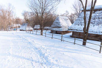 white snowy winter village December landscape peaceful frosty morning scenery