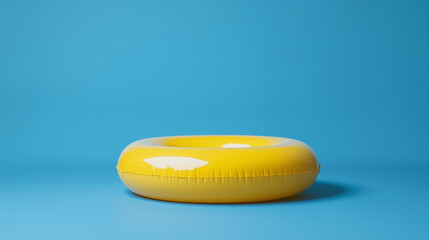 Yellow inflatable circle on blue background, copy space.