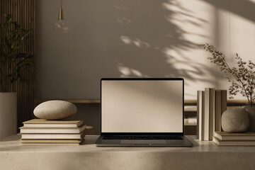 Blank laptop display on in modern room	