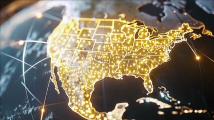 Digital network with lines connecting globe, symbolizing international communication and data exchange. - Powered by Adobe