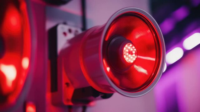 Close-up view of a bright red light mounted on a wall, suitable for use in industrial or commercial settings