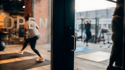 Obraz premium Fitness Center Open For Business Active Individuals Workout Session Engaging Exercise Enthusiasts Energy