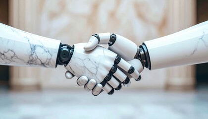 Robots Shaking Hands In Marble Background
