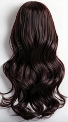 Fototapeta premium Long wavy hair on white background, useful for advertising hair care products or hairdressing services.