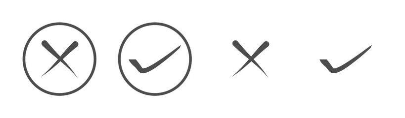 Checkmark and cross marks Icons Set  for selection and rejection, Black and White Tick and Cross