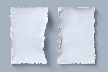 Obraz premium Two torn white paper pieces on blue background with ripped edges