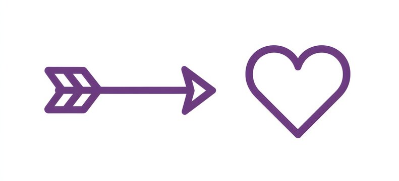 Minimal purple arrow pointing to heart symbol