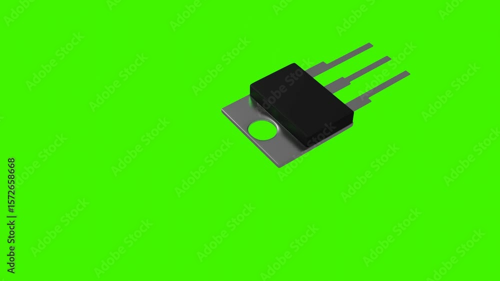 Poster model of old transistor rotating on green background. 3d render looped animation
