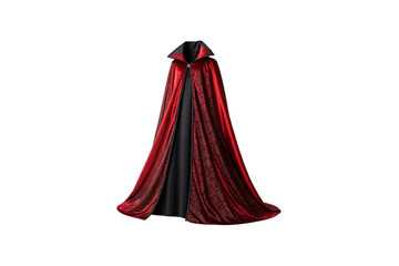 Naklejka premium Deep red crushed velvet cape with ornate collar and rich texture perfect for formal or costume wear, isolated on a transparent background
