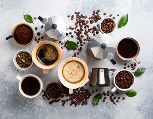 Coffee Preparation Still Life With Espresso Maker And Filter