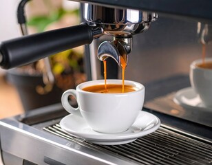 Espresso Brewing Process with White Cup