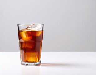 Iced Tea In Glass With Ice Cubes On White Surface