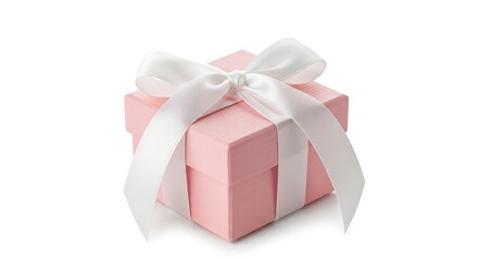 Obraz premium Pink gift box with white ribbon on white background