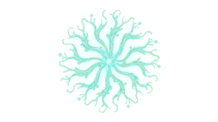 Transparent Teal Mandala PNG, Ornate Circular Design Element with Radial Branches,  Aqua and Mint Green Hues, Perfect for Digital Design and Print Projects.