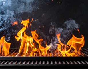 Close Up Flaming Charcoal Grill