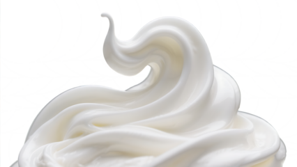Transparent Whipped Cream PNG,  A Close-Up of Delicate Swirls of White Whipped Cream on a Transparent Background, Ideal for Food Packaging, Dessert Menu, or Culinary Design Projects