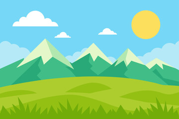 Sunlit Grassy Knoll Surrounded By Distant Mountains