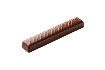 Dark chocolate wafer bar with diagonal ridged pattern and smooth rectangular shape design, isolated on a transparent background